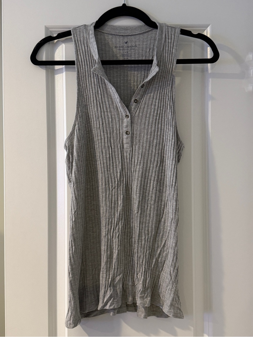 American Eagle Outfitters Ribbed Henley Tank Top - Light Gray